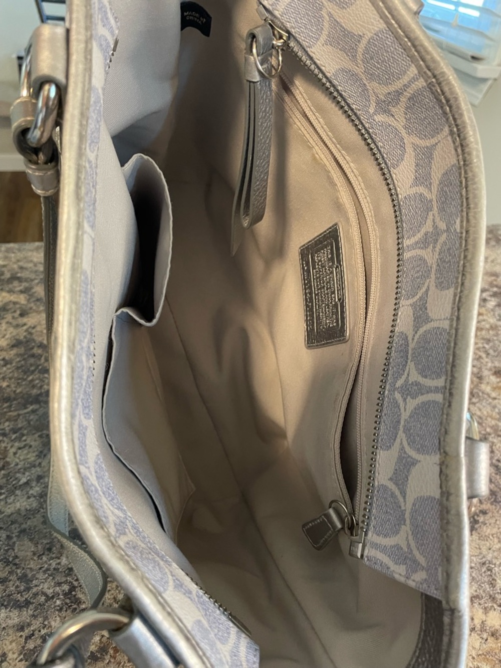 Coach light blue gray Signature Tote with Metallic Trim - Picture 6 of 16